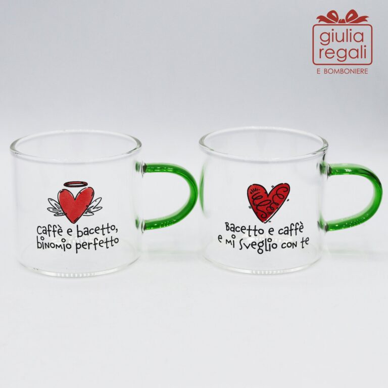 Bomboniera Set 2 tazzine in vetro borosilicato con cuoricini Cuorematto