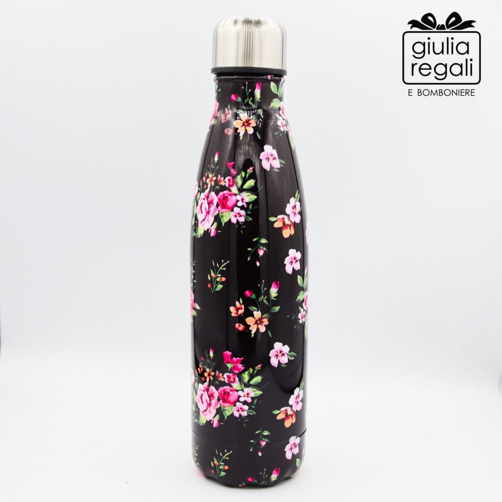 Borraccia termica in acciaio decorata a fiori - 500 ml