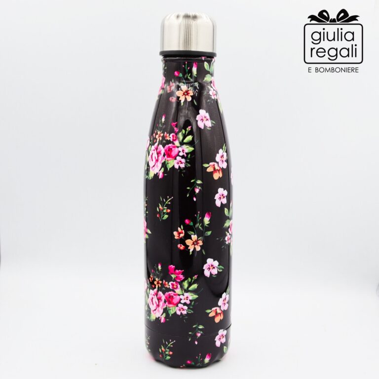 Borraccia termica in acciaio decorata a fiori - 500 ml