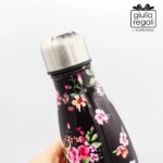 Borraccia termica in acciaio decorata a fiori base nera - 500 ml - immagine 2
