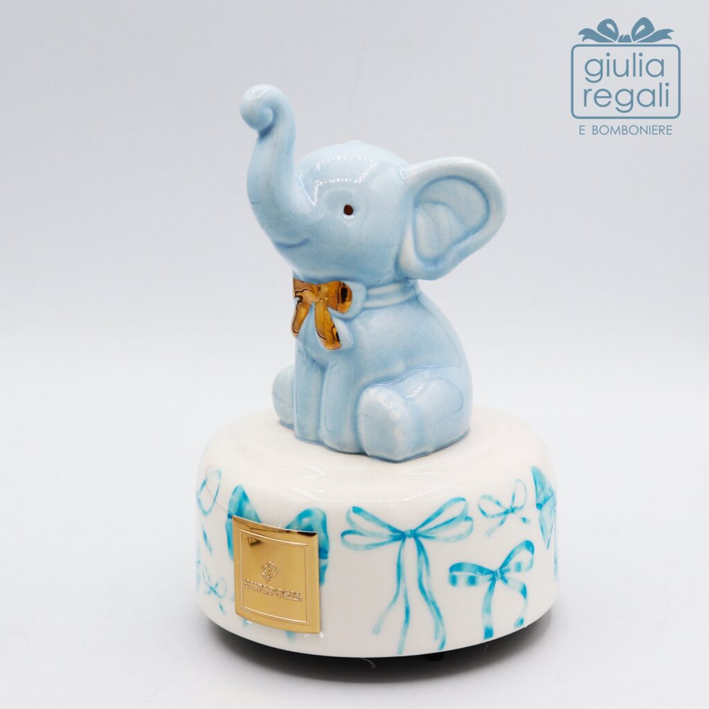 Carillon Elefantino Celeste in Porcellana con Scatola Decorata