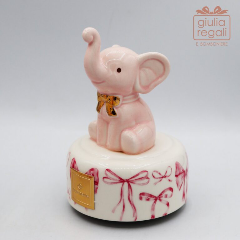 Carillon Elefantino Rosa in Porcellana con Scatola Decorata