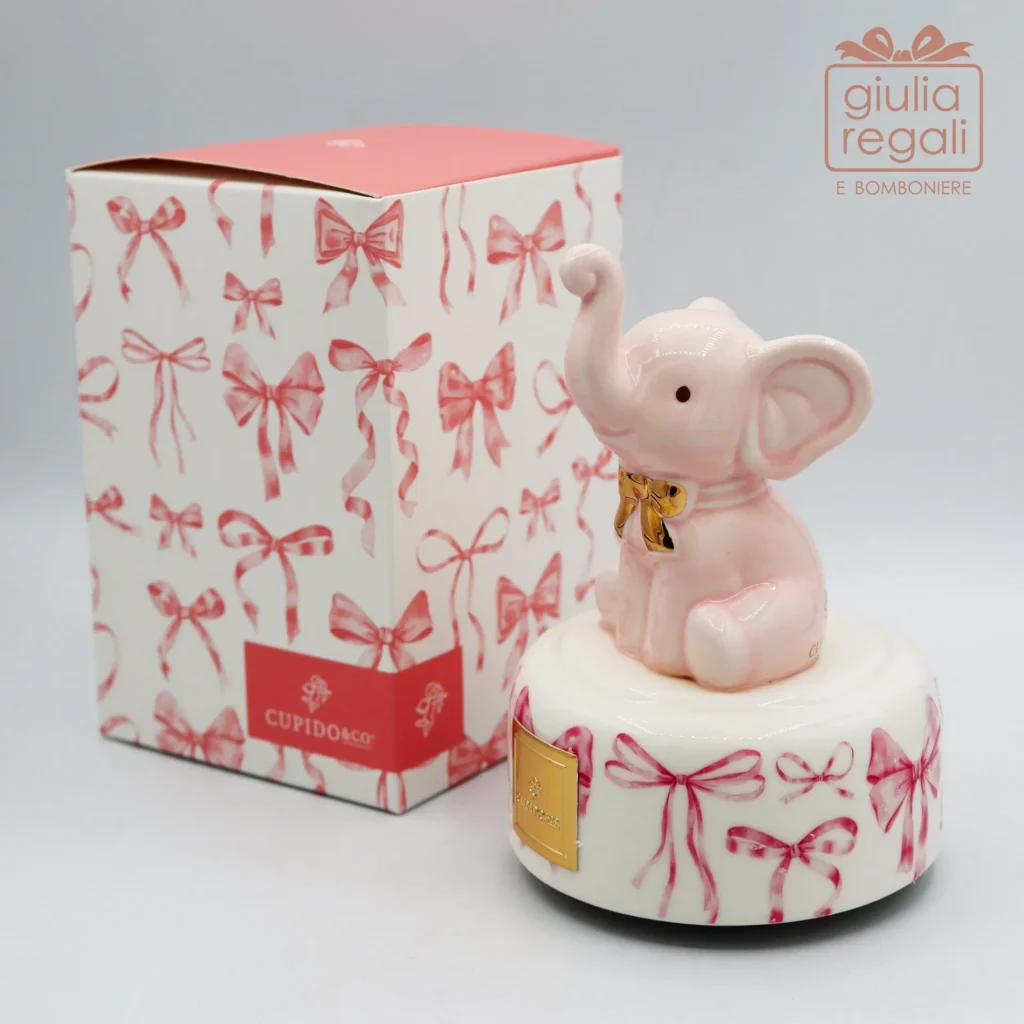 Carillon Elefantino Rosa in Porcellana con Scatola Decorata