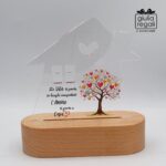 Lampada LED a Casetta con Albero della Vita in Plexiglass e Legno - Luce Notturna USB o a Pile 14,6x6x17 cm