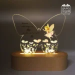Lampada LED a Farfalla con Fatina in Plexiglass e Legno - Luce Notturna USB o a Pile 14,5x6x15 cm - immagine 3