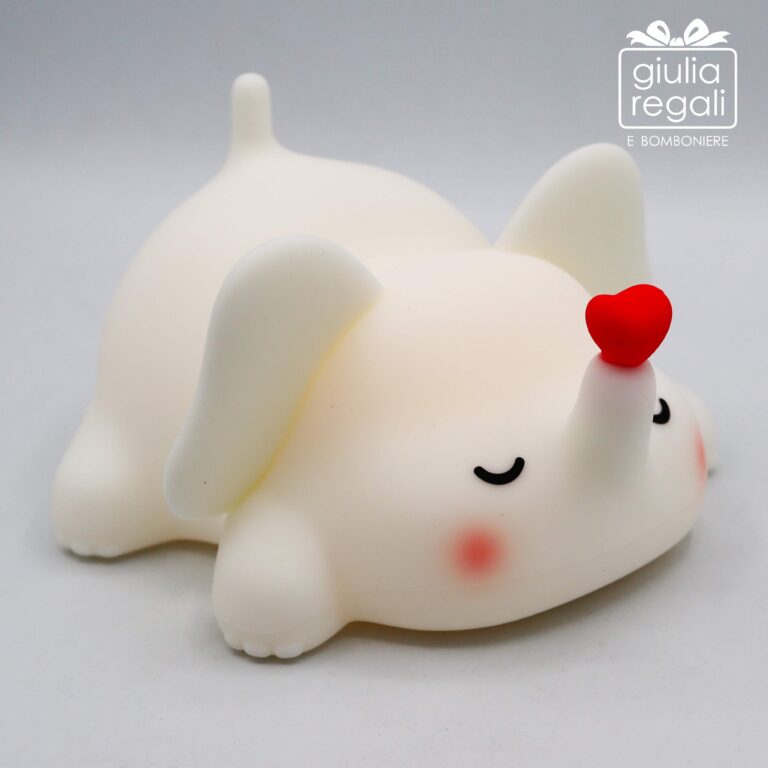 Lampada LED elefante in silicone con cuoricino - luce multicolore