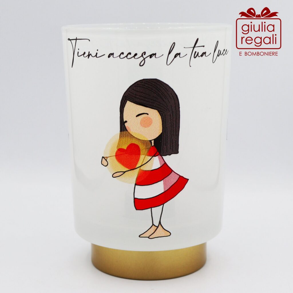 Lampada La Tipa in vetro con illustrazione bambina e cuore luminoso - h 14 cm