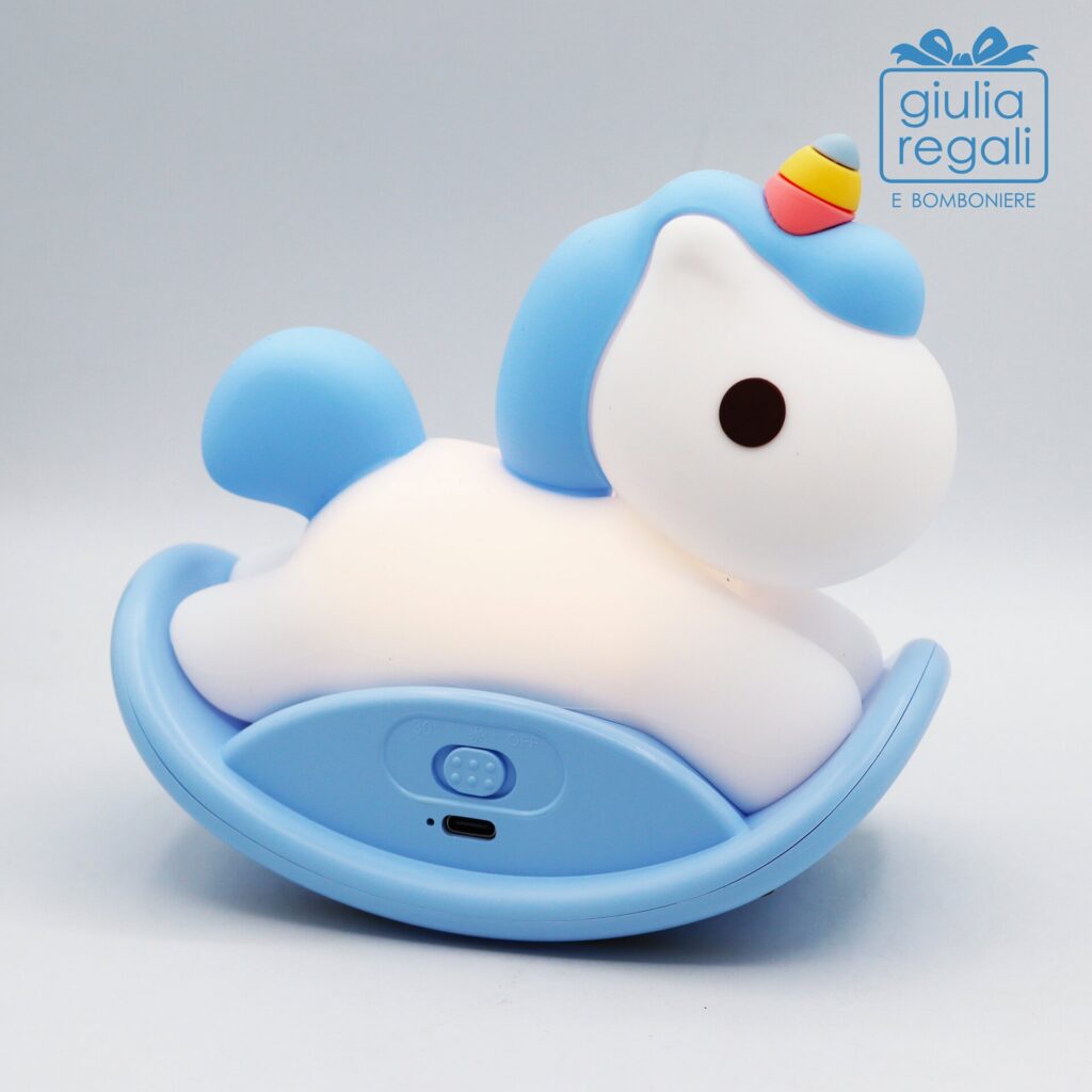 Lampada Unicorno in Silicone Celeste con Luce LED - Ricaricabile USB