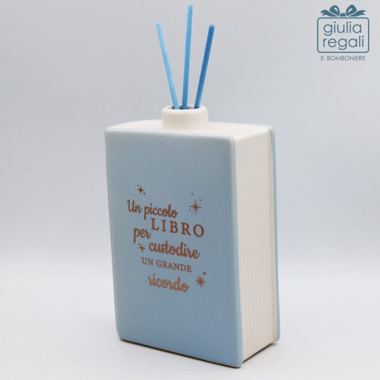 Libro profumatore celeste con scritta dorata