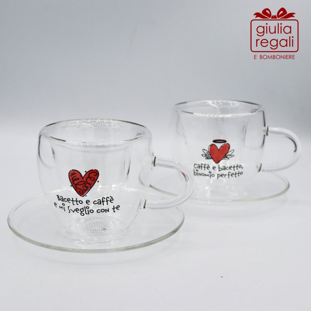 Set 2 tazzine caffè con piattino vetro borosilicato 80 ml - Cuorematto