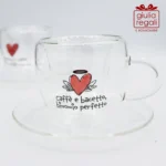 Set 2 tazzine caffè con piattino vetro borosilicato 80 ml - Cuorematto