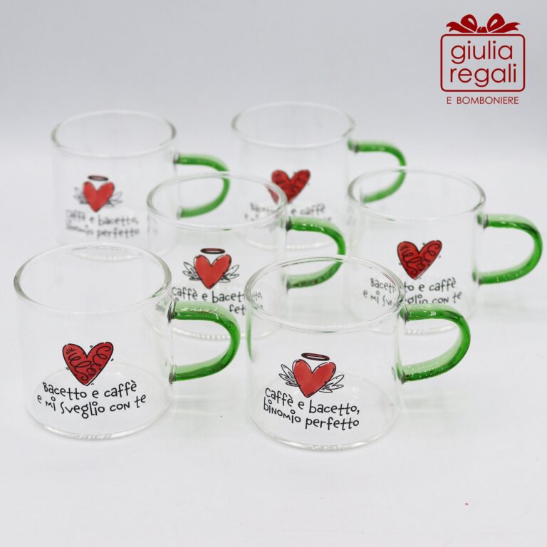Set 6 tazzine caffè vetro borosilicato cuoricini 80 ml - Amici di Cuorematto