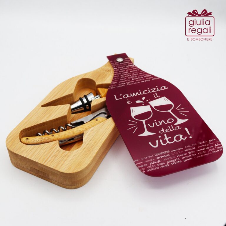 Set accessori vino 2 pezzi in legno con scatola - 9x20 cm