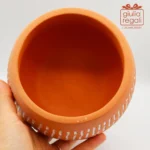 Portapiante in coccio con base in legno - Stile etnico decorato