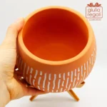 Portapiante in coccio con base in legno - Stile etnico decorato