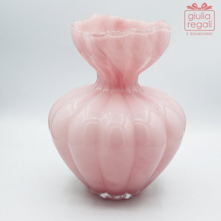 Vaso in vetro rosa decorativo 15x19,5 cm