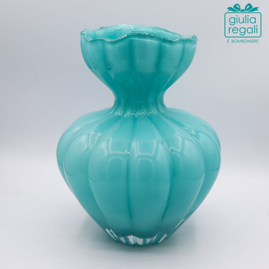 Vaso in vetro turchese decorativo 15x19,5 cm