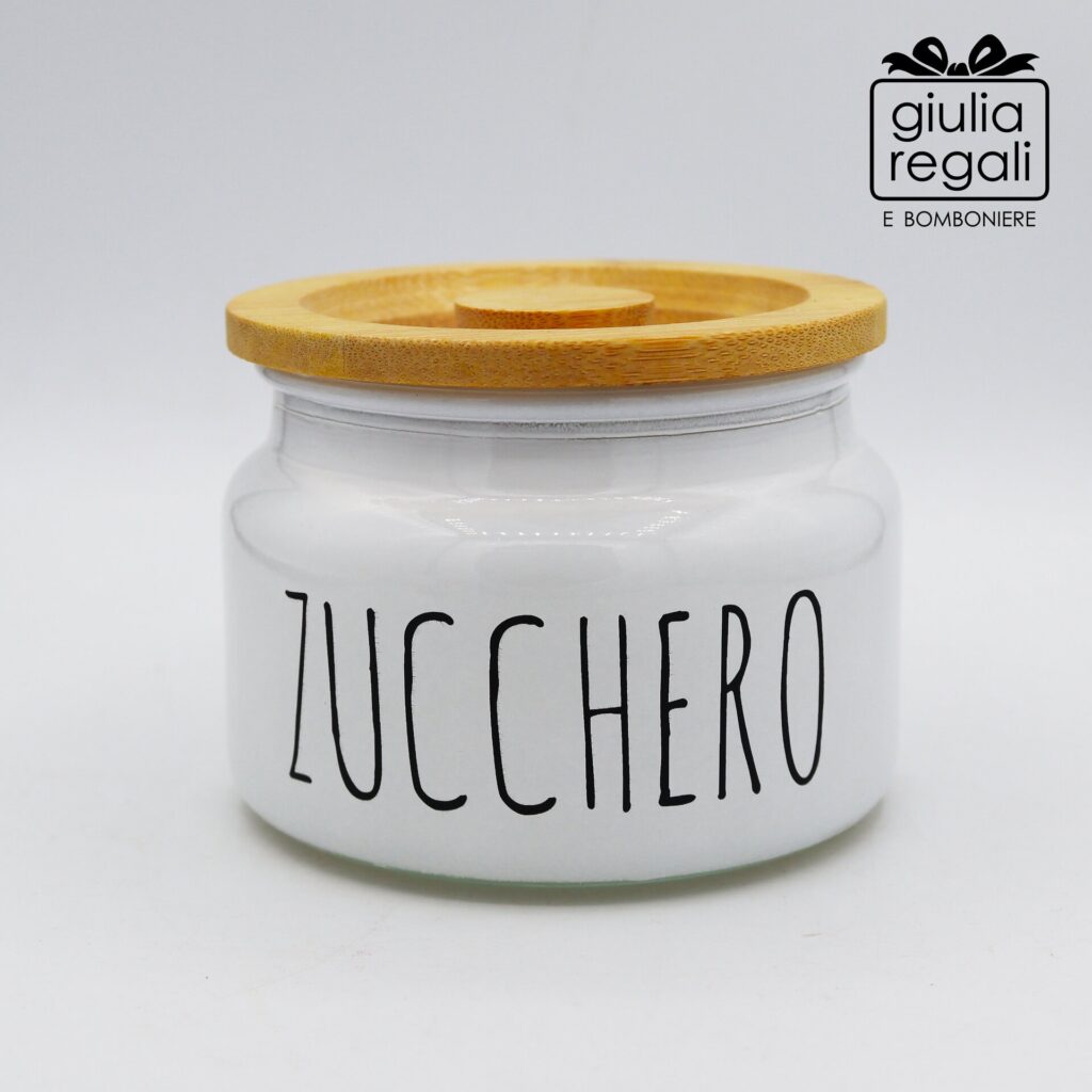 Zuccheriera in vetro con coperchio in legno - 10x7 cm