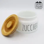 Zuccheriera in vetro con coperchio in legno - 10x7 cm - immagine 4