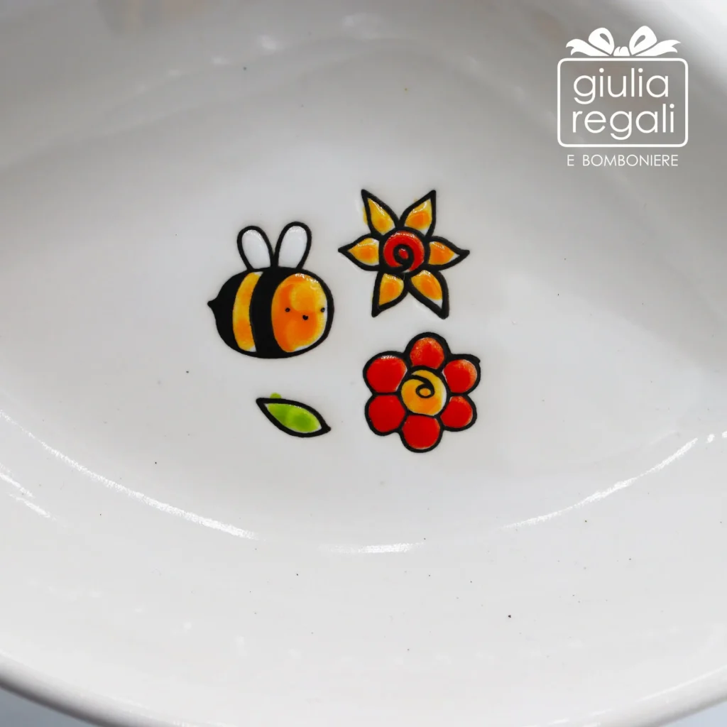 Antipastiera in Ceramica 3 Scomparti Cuorematto - Api e Fiori 22 cm