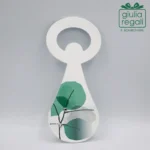 Apribottiglie in metallo con decoro foglie verdi e strass - Made in Italy