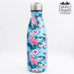 Borraccia termica in acciaio decorata a fiori base celeste - 500 ml