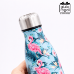 Borraccia termica in acciaio decorata a fiori base celeste - 500 ml - immagine 3