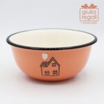 Ciotola Rosa Pesca con Casetta in Ceramica