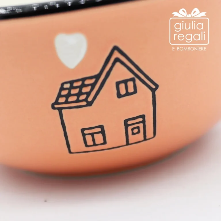 Ciotola Rosa Pesca con Casetta in Ceramica