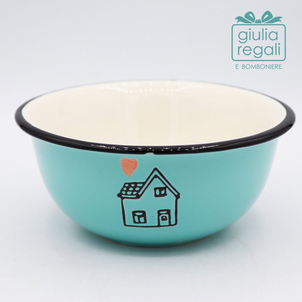 Ciotola Verde acqua con Casetta in Ceramica