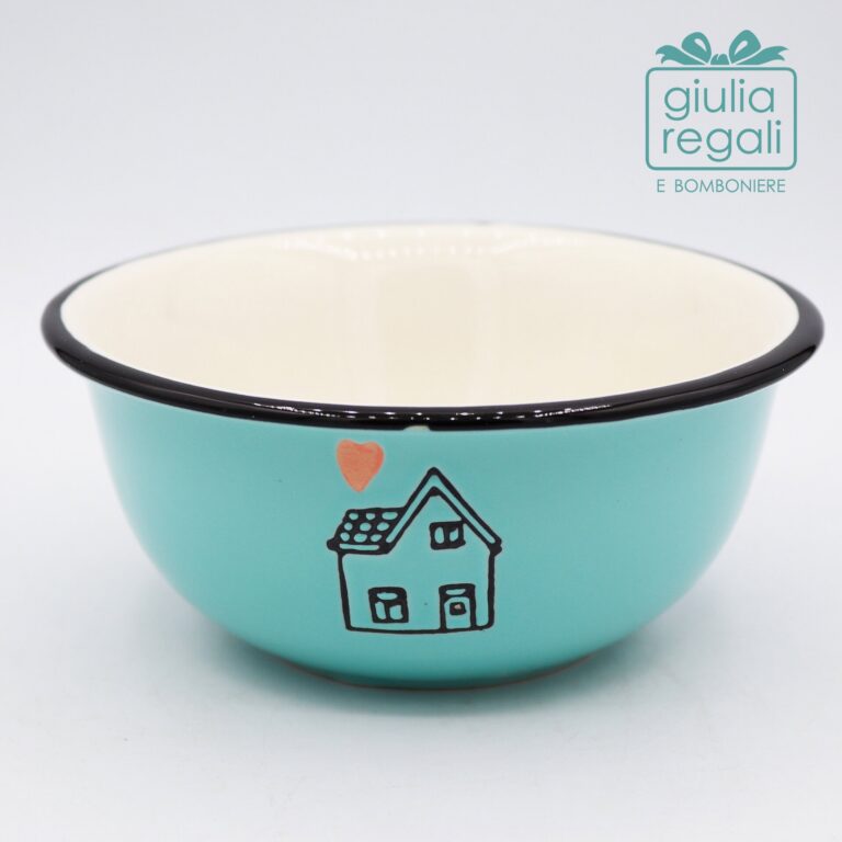 Ciotola Verde acqua con Casetta in Ceramica