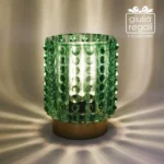 Lampada cilindrica in vetro verde con rilievi - 12x9 cm LED