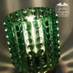 Lampada cilindrica in vetro verde con rilievi - 12x9 cm LED