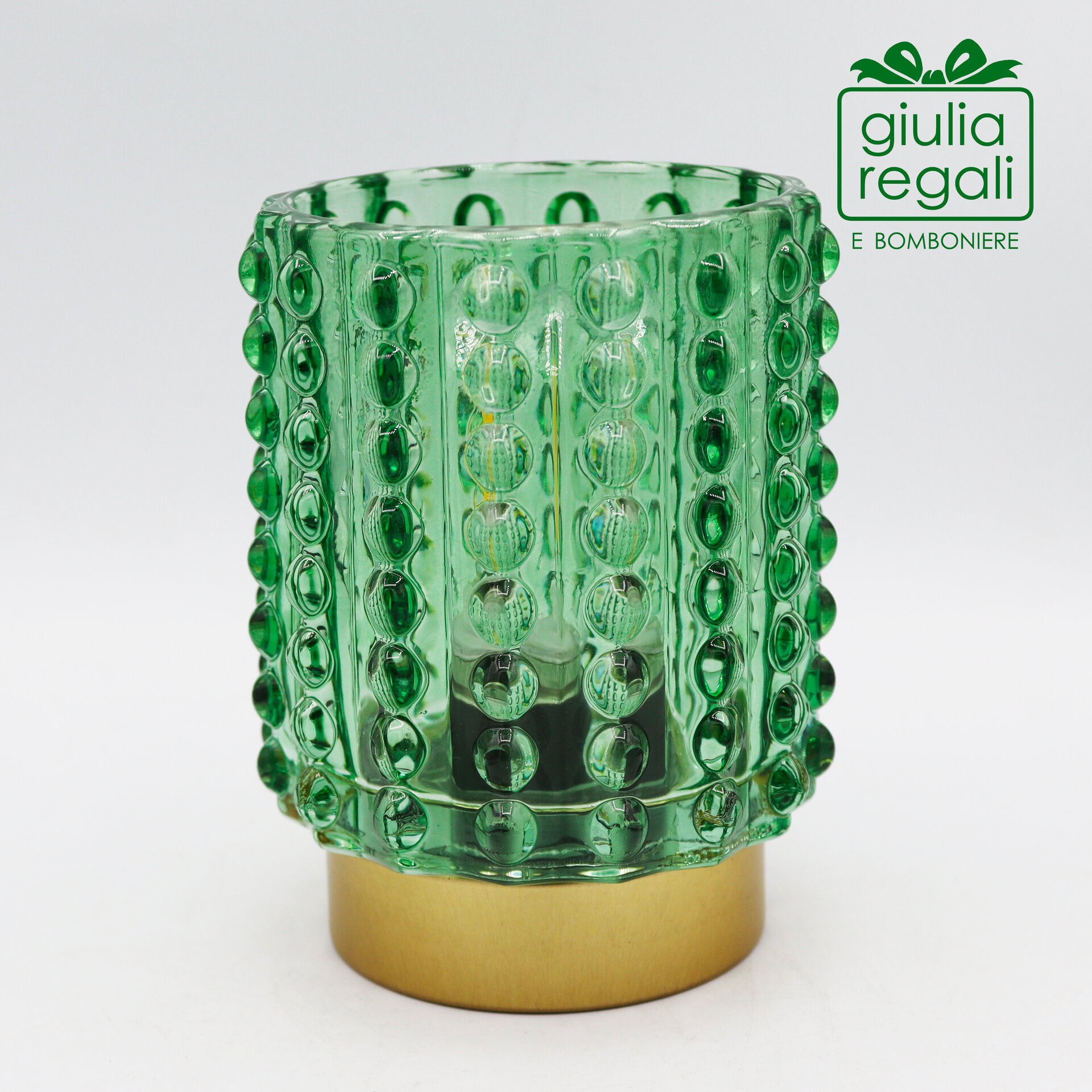 Lampada cilindrica in vetro verde con rilievi - 12x9 cm LED - 03 Lampada cilindrica in vetro verde con rilievi - 12x9 cm LED