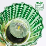 Lampada cilindrica in vetro verde con rilievi - 12x9 cm LED