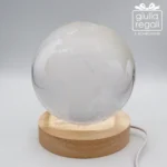 Lampada mappamondo in vetro con base in legno - luce LED