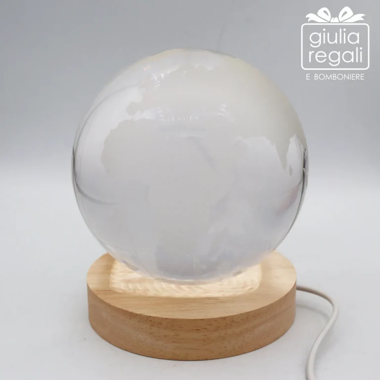 Lampada mappamondo in vetro con base in legno - luce LED