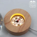 Lampada sfera in vetro con orsetto 3D e base in legno - luce LED USB