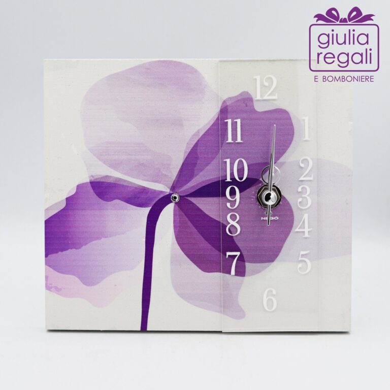 Orologio da tavolo in legno fiore viola - Made in Italy