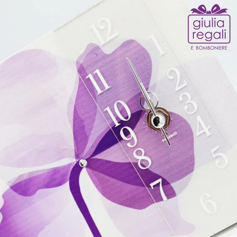 Orologio da tavolo in legno fiore viola - Made in Italy
