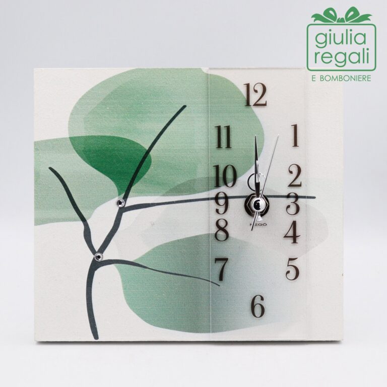 Orologio da tavolo in legno foglie verdi - Made in Italy