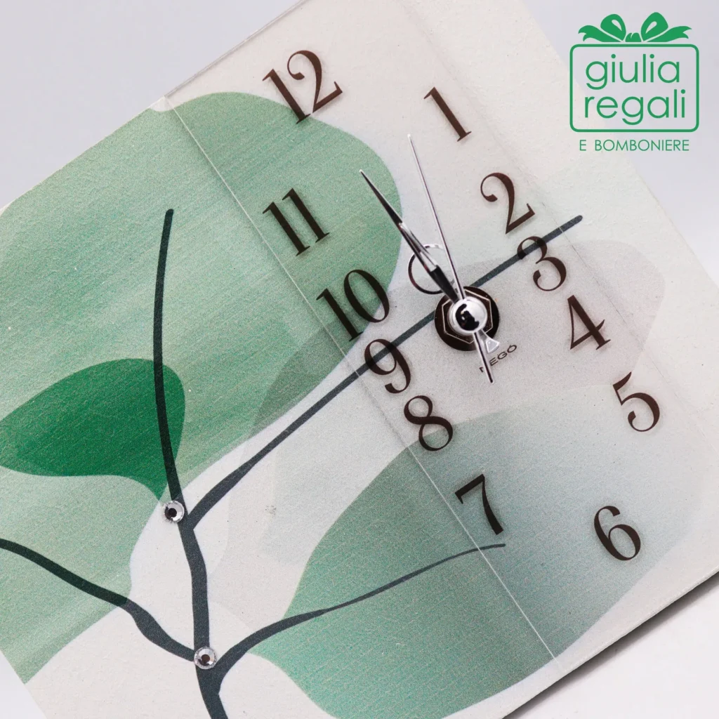 Orologio da tavolo in legno foglie verdi - Made in Italy