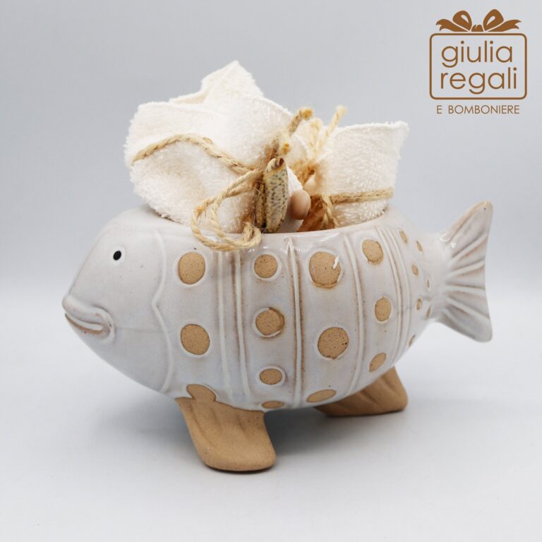 Pesce portaoggetti in porcellana con lavetta - stile marino