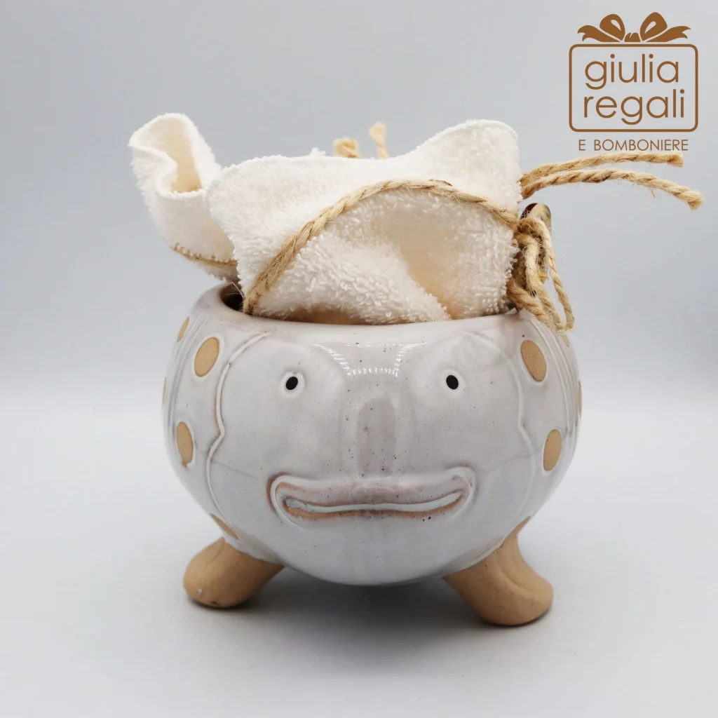 Pesce portaoggetti in porcellana con lavetta - stile marino