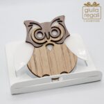 Portacellulare e tablet in legno con gufo - base in metallo