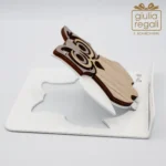 Portacellulare e tablet in legno con gufo - base in metallo