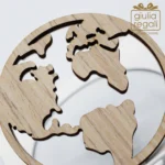 Portacellulare e tablet in legno con mappamondo - base in metallo