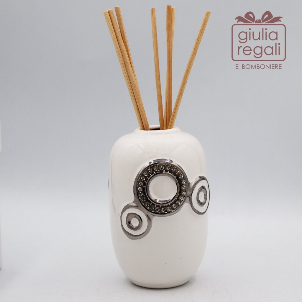 Profumatore ambiente Cuorematto in porcellana bianca con cristalli - 9,5 cm