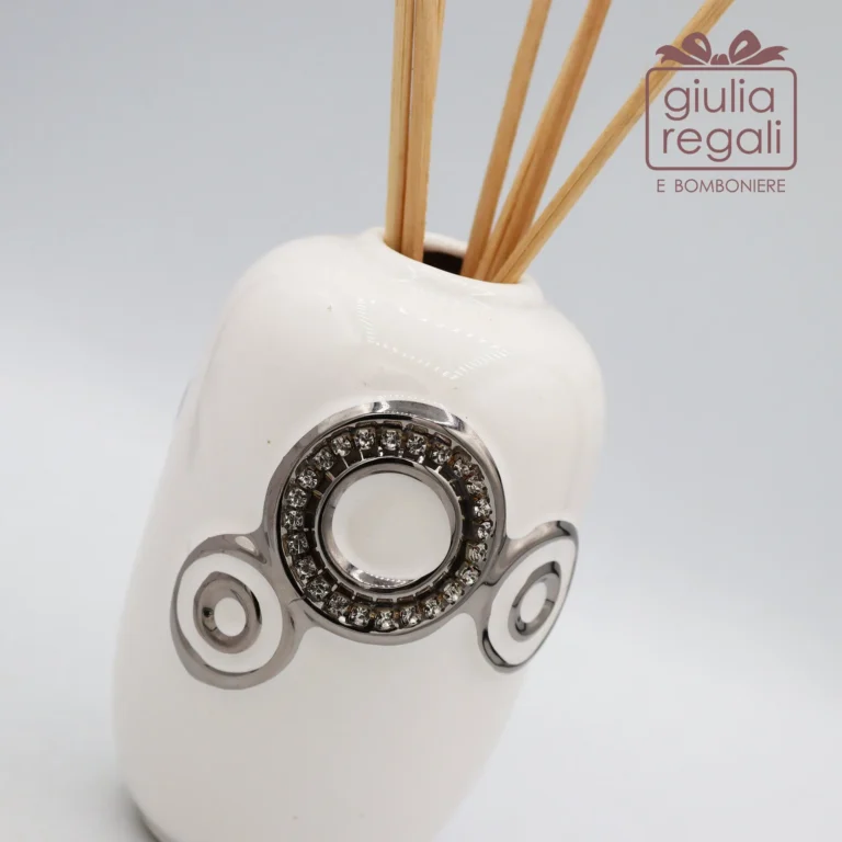 Profumatore ambiente Cuorematto in porcellana bianca con cristalli - 9,5 cm