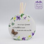 Profumatore ambiente in metallo fiori viola e farfalla - Made in Italy